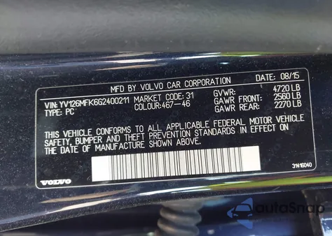 2016 Volvo S60 T5 Drive-E Premier z USA, uszkodzony, nr VIN YV126MFK6G2400211